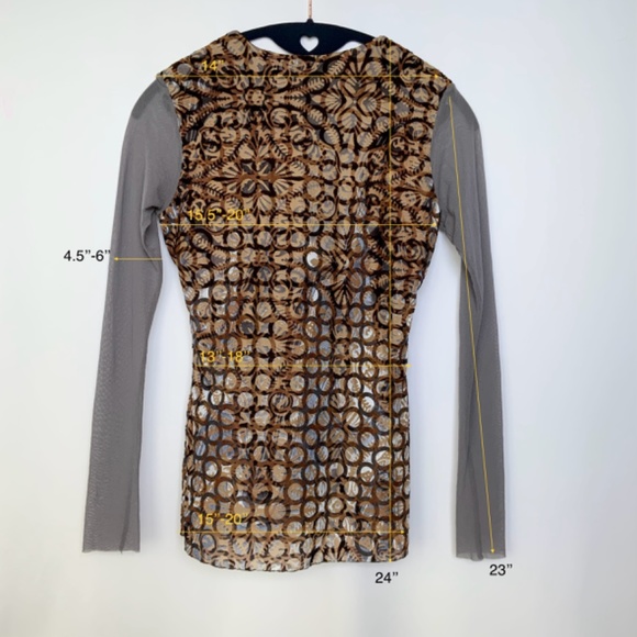 Petit Pois by Viviana G Mesh Stretch Velour Pullover Brown Gray Top - Picture 2 of 4